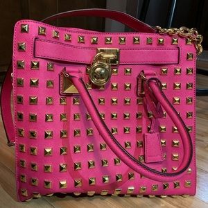 HOT PINK STUDDED MICHAEL KORS HAMILTON SATCHEL